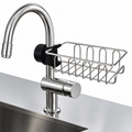 Stainless Steel Sink Sponge Caddy Organizer,Tap Organiser Clip Storage Rack Practical Home Kitchen Faucet Shelf Snap-on Faucet Rack Drain Rack with Towel Holder for Soap, Sponges Sink Sponge Holder Sink Sponge Holder