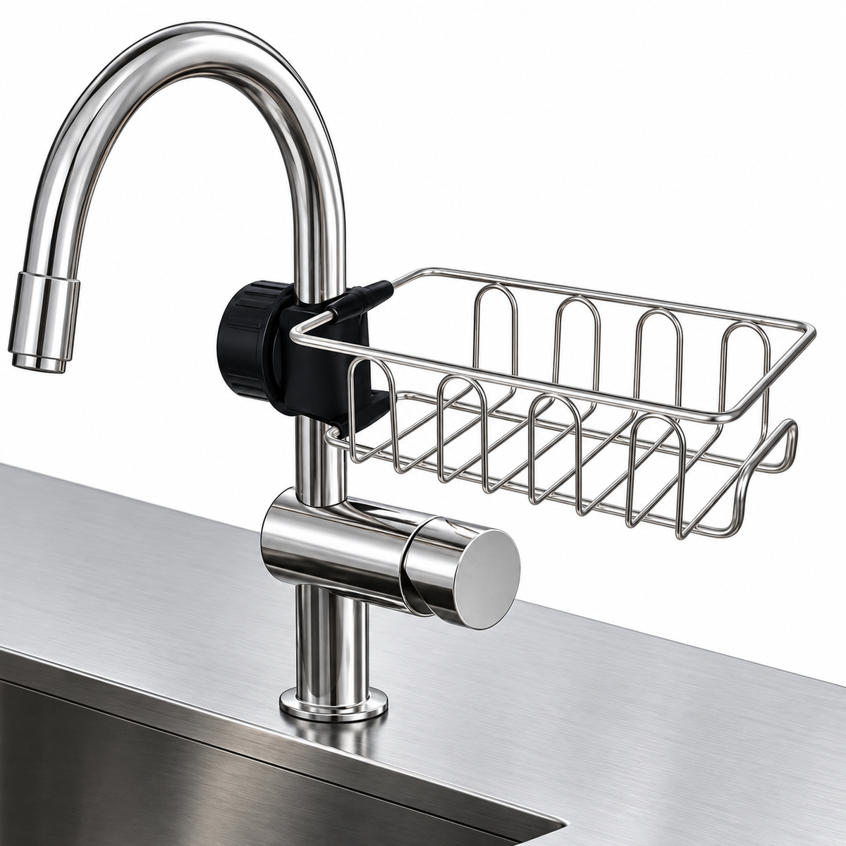Stainless Steel Sink Sponge Caddy Organizer,Tap Organiser Clip Storage Rack Practical Home Kitchen Faucet Shelf Snap-on Faucet Rack Drain Rack with Towel Holder for Soap, Sponges Sink Sponge Holder Sink Sponge Holder